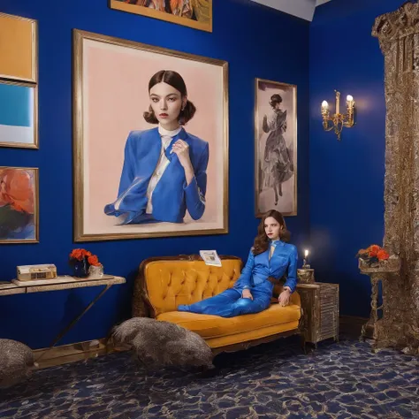 The Klein Blue room is decorated in retro style and has a TV playing