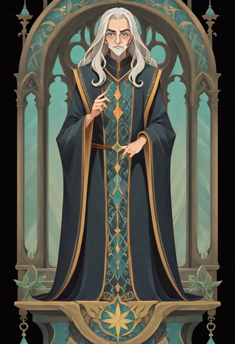 1 harry potter, full body standing painting, (((独奏))), clear facial features, simple line design, ((tarot card background, symme...