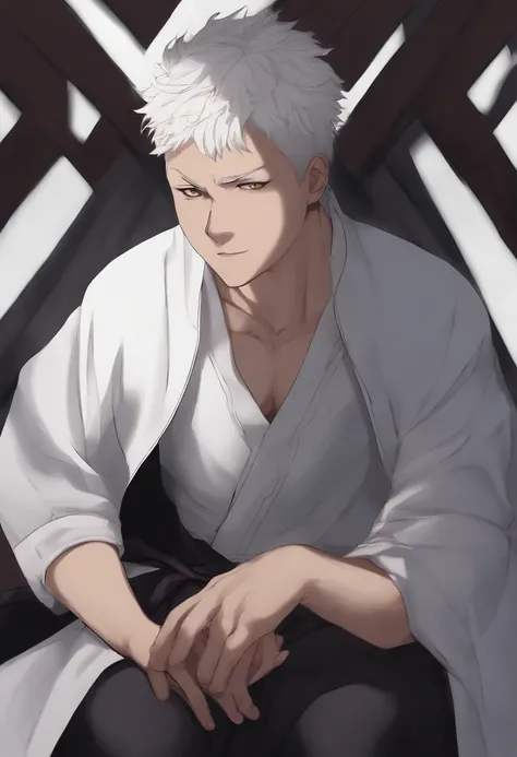 anime, jujutsu kaisen style, brasileiro, marrento, adolescente, estrangeiro, man, white hair