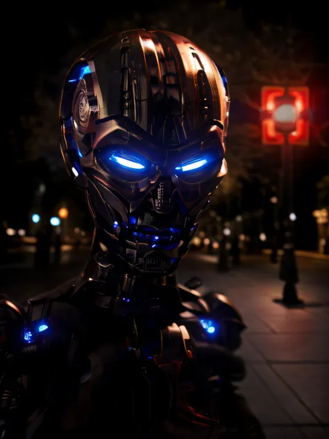 ultra realistic, very high quality, night time, dark lighting, (t-x endoskeleton:1.2), t-x, endoskeleton, chrome endo, (los ange...