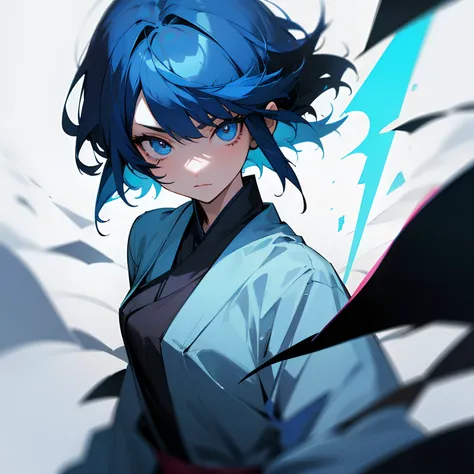 Blue-haired and short-haired girl。She is in her late teens。His eyes are jet-black, and there is no light, but he has sharp eyes。Wearing a robe。