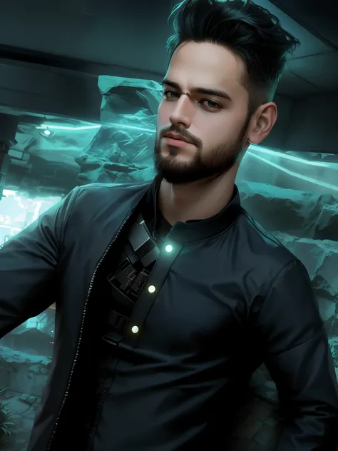 Change background cyberpunk handsome boy realistic face bast quality main in room