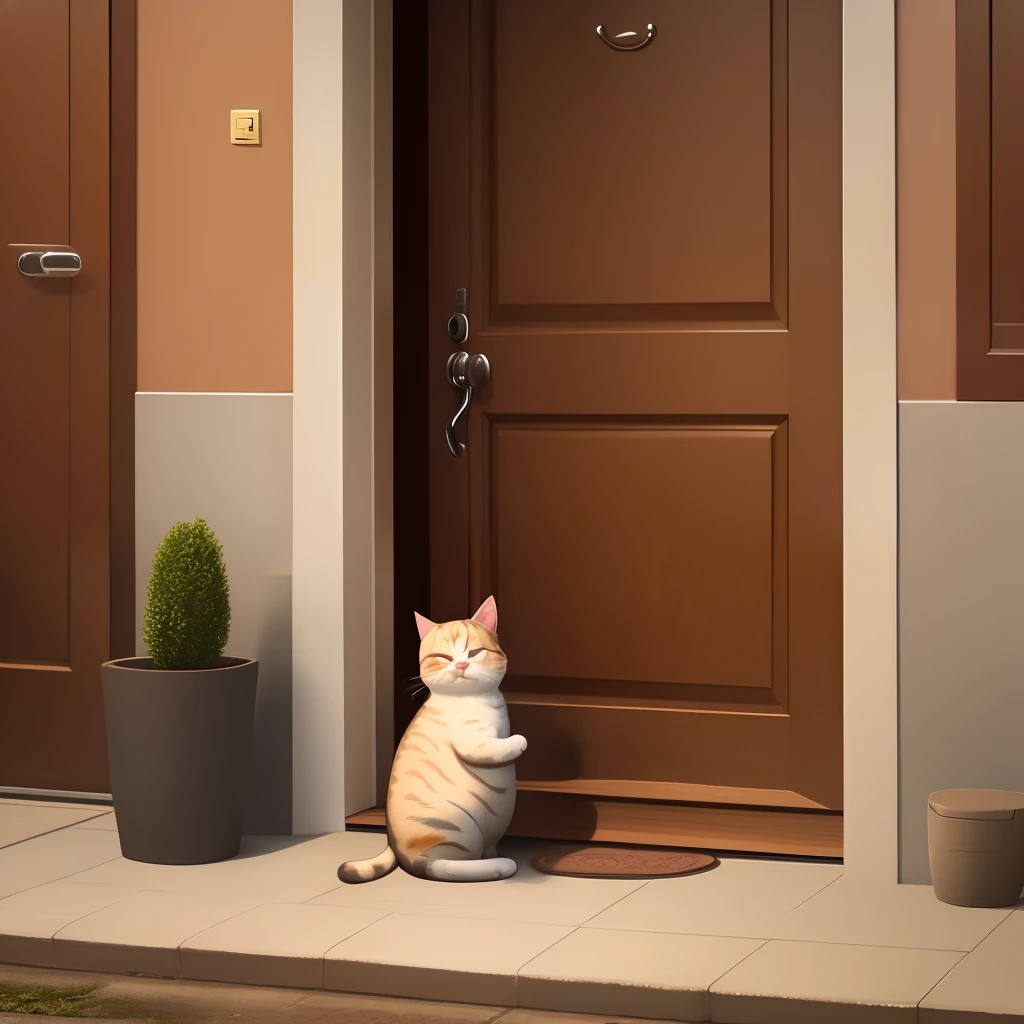 A fat and cute little cat who wishes for a door