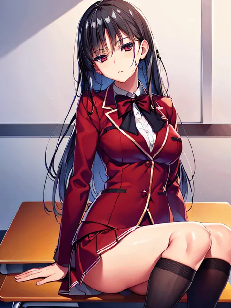 a woman in red school uniform,black hair, red eyes, classroom
masterpeace, best quality, (extremely detailed CG:1.4), highly detailed faces