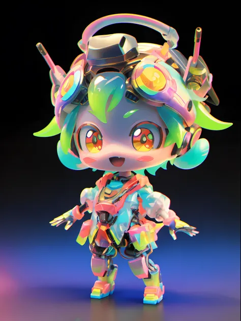 Close-up of colorful hair and hat toy, anime robotic mixed with organic, Stylized anime, pop japonisme 3 d ultra detailed, Colorful and vivid octane rendering, 3d rendering stylized, 4 k octan render, cute 3d render, anime styled 3d, render of a cute 3d an...