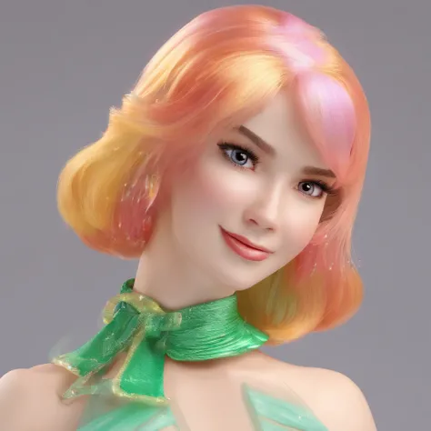 super bonito IP mulher cabelo loiro curto, pop mart, olhos brilhantes, querubim,Vestidinho branco, argila, Modelos, um brinquedo de caixa cega, Brilhante e delicado,fundo limpo, Bom brilho, 3D rendering of,best quality