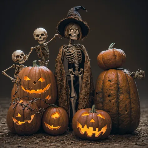 halloween pumpkin material model（best qualtiy，8k pumpkin skeleton,masterpiece）when the skeleton pumpkin appears，only heard, unse...