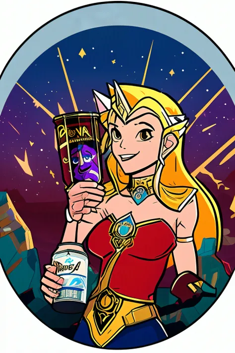 She-Ra and the Princesses of Power character Catra holding a can of Dr Pepper. Fisheye Filter