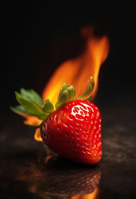 small,one Strawberry,burn,Melt,fire,burning,Ultra high image quality,realisitic,