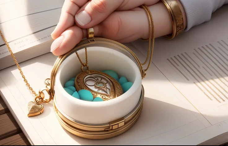 Illustration of a locket pendant placed on a white desk