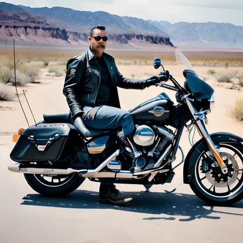 guttojugg1, a motorcycle rider with sunglasses, leather jacket, ripped jeans, and biker boots, parked on his harley davidson at ...