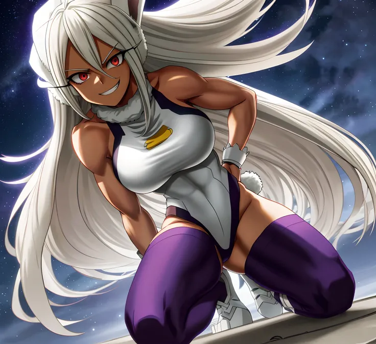 [Miruko; Boku no hiro academia], [Uploaded to rule34.xxx; (shosho_oekaki), (shoganight), (kingmaster)], ((masterpiece)), ((solo portrait)), ((HD)), ((anime)), ((detailed soft shading)), ((beautiful render art)), ((cinematic lighting)), {Miruko; (dark skin)...