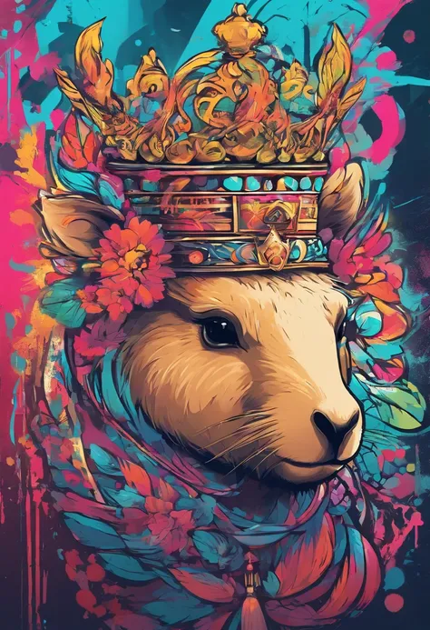 masterpiece, high quality cg, anime, illustration, best quality, capybara, beautiful face, detailed face, animal, solo, side view, wearing crown