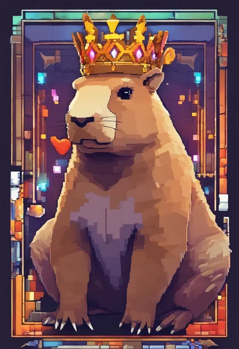 masterpiece, high quality cg, anime, illustration, best quality, capybara, beautiful face, detailed face, animal, solo, side view, wearing crown