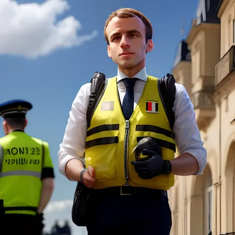 Emmanuel Macron with yellow security vest