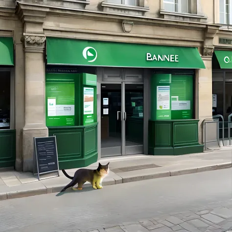 Chat vert braquant une banque