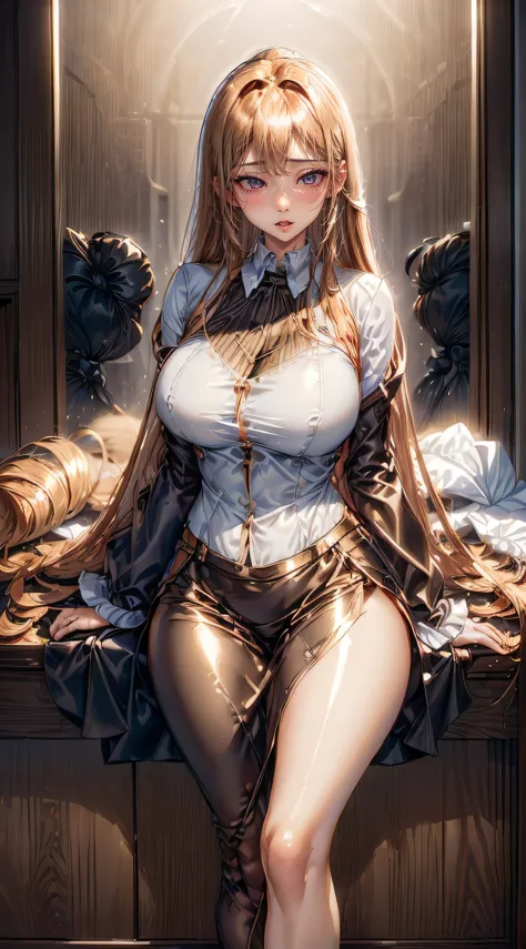 ((looking at viewer:1.5)),((1girl:1.5),curvy,petite,beautiful breasts,large breasts,pale skin,(erect nipples)),((long hair),(thin hair:1.8),(straight hair:1.5),(Swept bangs:1.5),(extra light coppery amber hair:1.5),(hair over one eye:1.2)),((realistic),8k,...