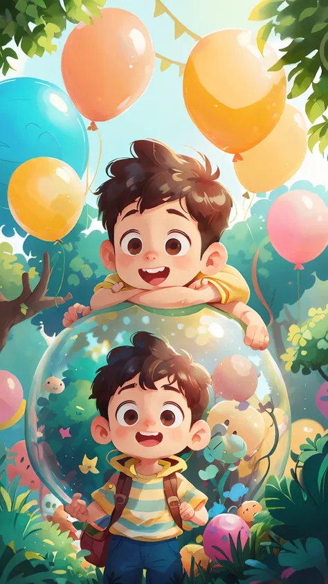 A boy, zoo, many balloons, happy, happy, perfect quality, clear focus (clutter - home: 0.8), (masterpiece: 1.2) (realistic: 1.2) (bokeh) (best quality) (detailed skin: 1.3) (intricate details) (8K) (detail eyes) (sharp focus), (happy)