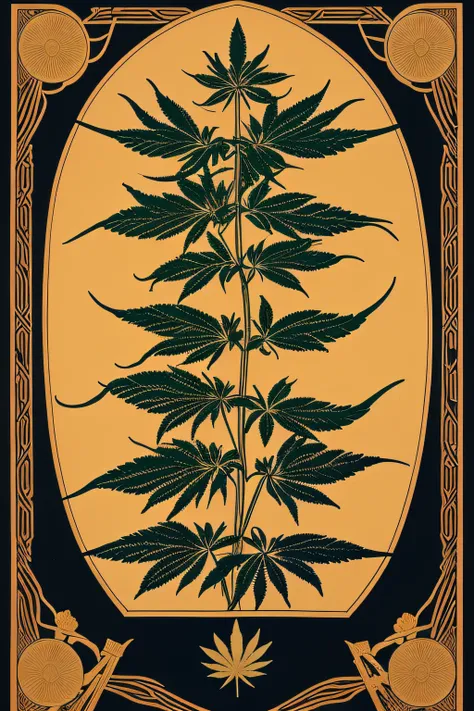 「Create abstract artwork that captures the historical context of cannabis。It depicts a cannabis trip to Japan during the Yayoi period、Embrace elements inspired by ancient civilizations, Culture of Central Asia, etc.。Explore the contrast between traditional...