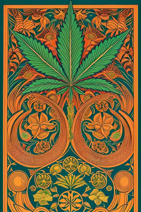 「Create abstract artwork that captures the historical context of cannabis。It depicts a cannabis trip to Japan during the Yayoi period、Embrace elements inspired by ancient civilizations, Culture of Central Asia, etc.。Explore the contrast between traditional...