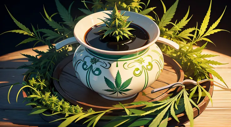 「Create abstract artwork that captures the historical context of cannabis。It depicts a cannabis trip to Japan during the Yayoi period、Embrace elements inspired by ancient civilizations, Culture of Central Asia, etc.。Explore the contrast between traditional...