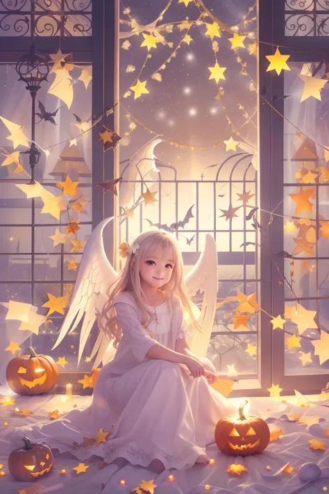 A ray of hope、Beautiful Angel、Halloween、Calm and fantastic background、Gentle smile、aureole、sleep、Christmas