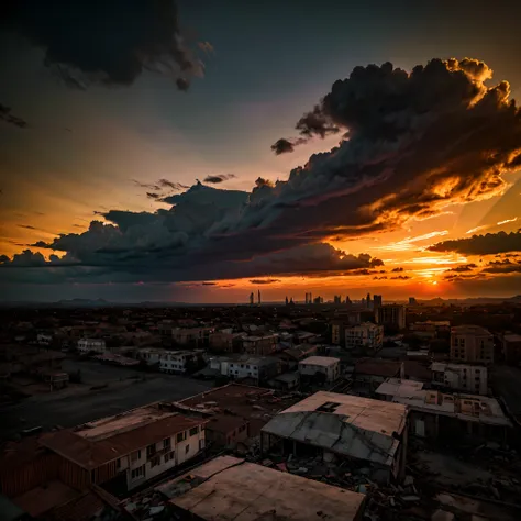 (best quality, highres, sunset:1.2, HDR), empty city, war, no one, solo sunset, high detailed buildings, abandoned streets, desolation, post-apocalyptic, destruction, ruins, cityscape, skyline, fading light, hauntingly beautiful, melancholic atmosphere, de...