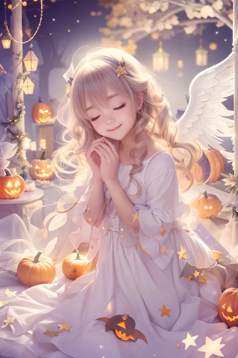 A ray of hope、Beautiful Angel、Halloween、Calm and fantastic background、Gentle smile、aureole、sleep、Christmas