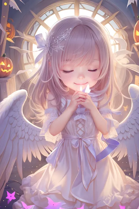 A ray of hope、Beautiful Angel、Halloween、Calm and fantastic background、Gentle smile、aureole、sleep、Christmas