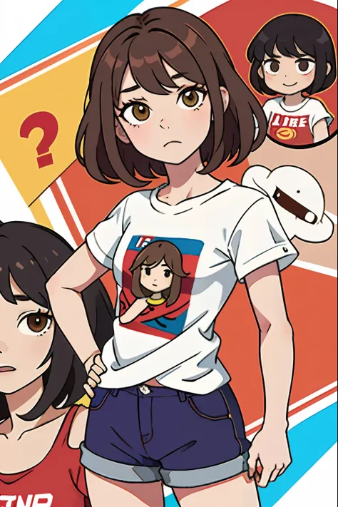 ,La mejor calidad ,pelo largo muy flaco , Caucasian anime girl max caulfield ,ojos grandes , Borrosa, , brown hair , feliz , , piel suave, , ojos expresivos , , , Camiseta roja de manga larga, short pants