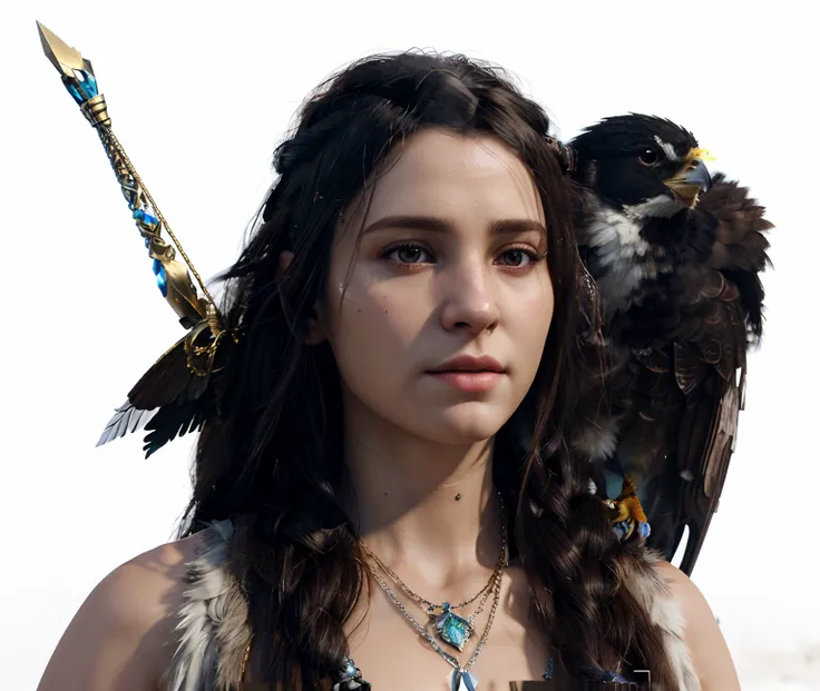 arafed woman with a bird on her shoulder and a necklace, 8k portrait render, realistic maya, realistic fantasy render, unreal engine render + a goddess, cinematic realistic portrait, unreal engine character art, small character. unreal engine 5, inka harpy...