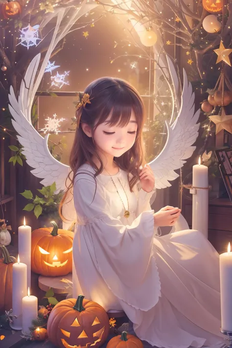 A ray of hope、personal computers、ZOOM、Beautiful Angel、Halloween、blessings、Calm and fantastic background、Gentle smile、aureole、sleep、Christmas