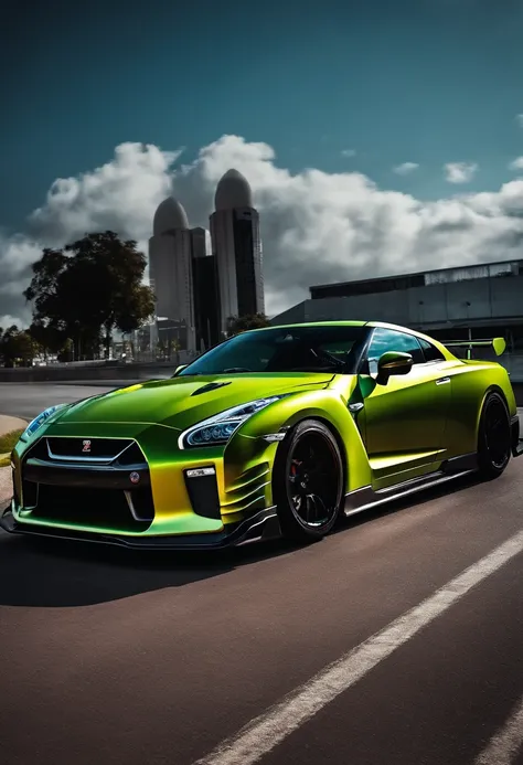 carro GTR em alta qualidade, em alta velocidade, ambiente cyber punk, carro japones, GTR R35