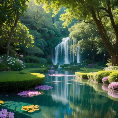 fantasy, fantastic, flower garden, dome, colorful flowers, sparkling water, ethereal atmosphere, whimsical creatures, vibrant sunlight, enchanting music, joyful celebration, surreal landscapes, magical energy, mystical aura, dreamy ambiance, mesmerizing te...