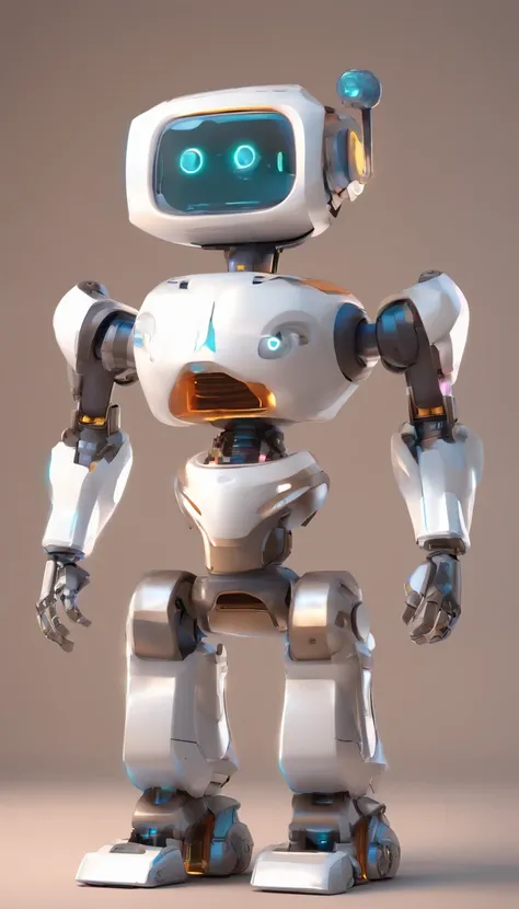 1 robot, cute clumsy emotional robot, stylized, mystical, full body shot, arms stretched out to the side, facing directly at the camera, front view, white background, 8k resolution, best quality, T-pose, geometry centered, 3d, colorful, flat colors, low po...