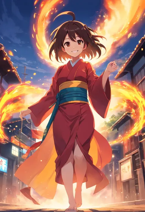 masterpiece, highres, best quality, 1girl solo, megumin, smile, kimono