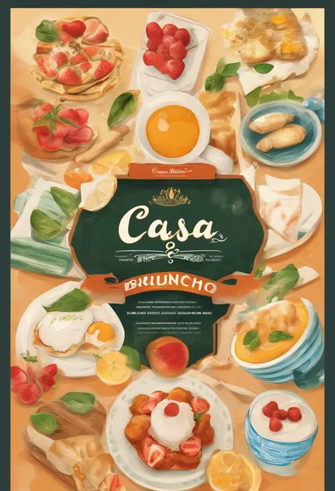 cardapio de casa de brunch com 10 produtos com bebida tambem, with the name CASA DAS DELICIAS very high resolution in 4k