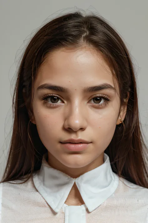 Retrato de uma menina brasileira de 16 anos，olhos mesquinhos，thin lips，Emaciação facial，sem barba，Good facial features，symmetrical facial features，The ears are symmetrical and clear，Ultra-clear and realistic facial features，Hair is naturally harmonious and...