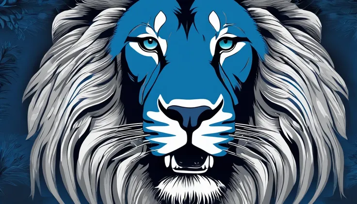 a blue lion with a white mane and a black mane, roaring blue lion. majestic, lion head, 2 d full body lion, half lion, with the mane of a lion, lion, vector art, king of the jungle, blue colored, detailed vectorart, vector art style, highly detailed vector...