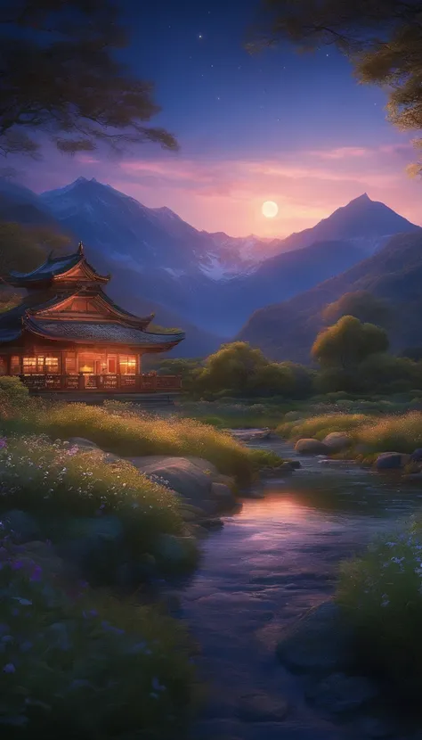 Illustrationthe night 8K image quality beautiful landscape background Taki and Mitsuba