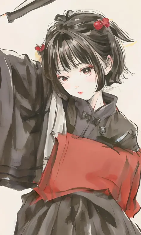 A dark-haired　Short bangs　Libido boy　chinese clothes　black