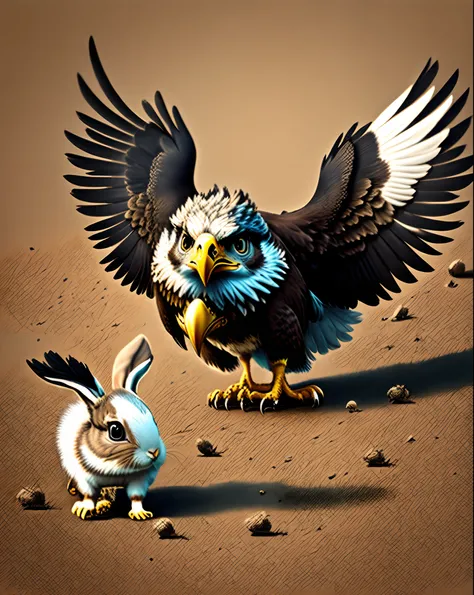 An evil  EAGLE is chasing a little BUNNY RABBIT.