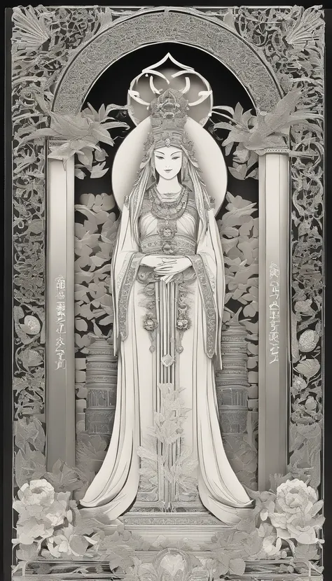 The High Priestess sits in front of a thin veil decorated with pomegranates. On either side of The High Priestess stand two pillars, marking the entrance to this sacred, mystical temple. One pillar is black with the letter B and the other is white with the...