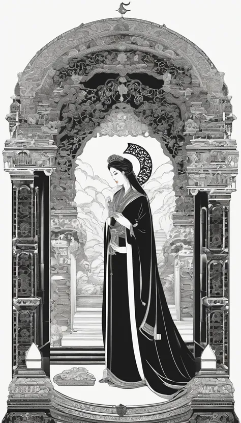 The High Priestess sits in front of a thin veil decorated with pomegranates. On either side of The High Priestess stand two pillars, marking the entrance to this sacred, mystical temple. One pillar is black with the letter B and the other is white with the...