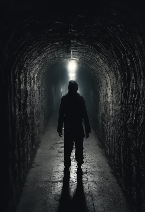 Image of a man in a tunnel that connects life and death