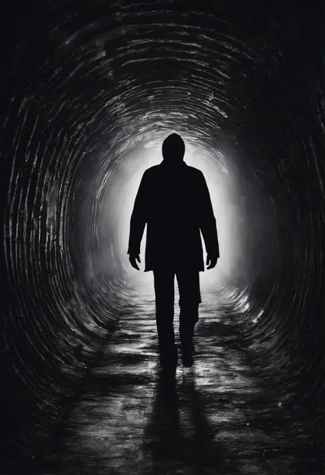 Image of a man in a tunnel that connects life and death