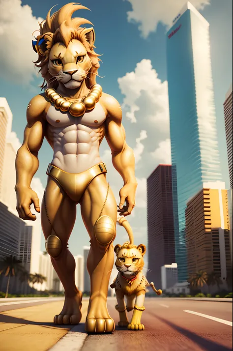 3D Toon simba walking like a human in Miami Florida