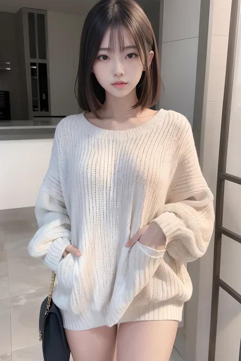 A beautiful Asian woman，oversized    sweater