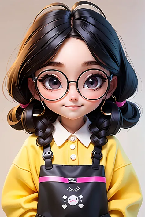 Loli cute girl, cabelo mesclado, solto, modern accessories , Eyeglasses, olhos detalhados, sorriso detalhados, detalhes detalhados, Holographic,  fundo claro e simples