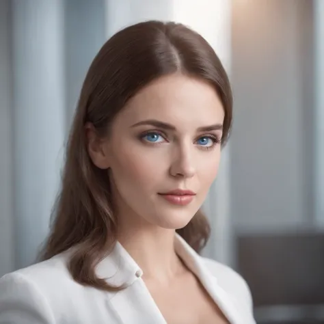 Woman, lawyer, business clothes, big breasts, blue eyes, full mouth, polish features, white, 4k, realistic, cinema pose, enigmatic